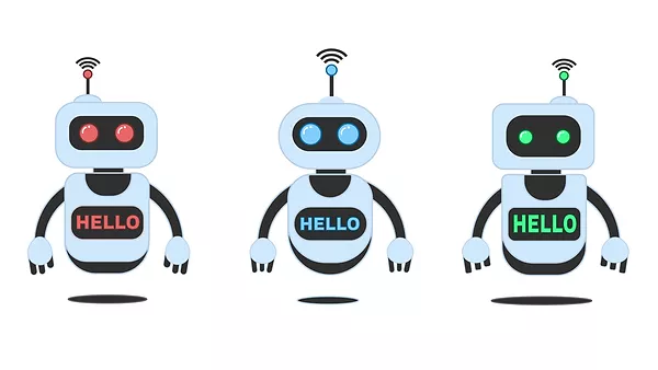 Three robots for the "types of airline chatbots"