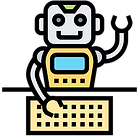 Robot with keyboard illustrating the automated process for reschedules and cancellations in VoyagerAid