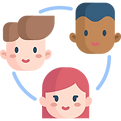 Three people connected with an arrow illustrating the improved coordination among the customer support team