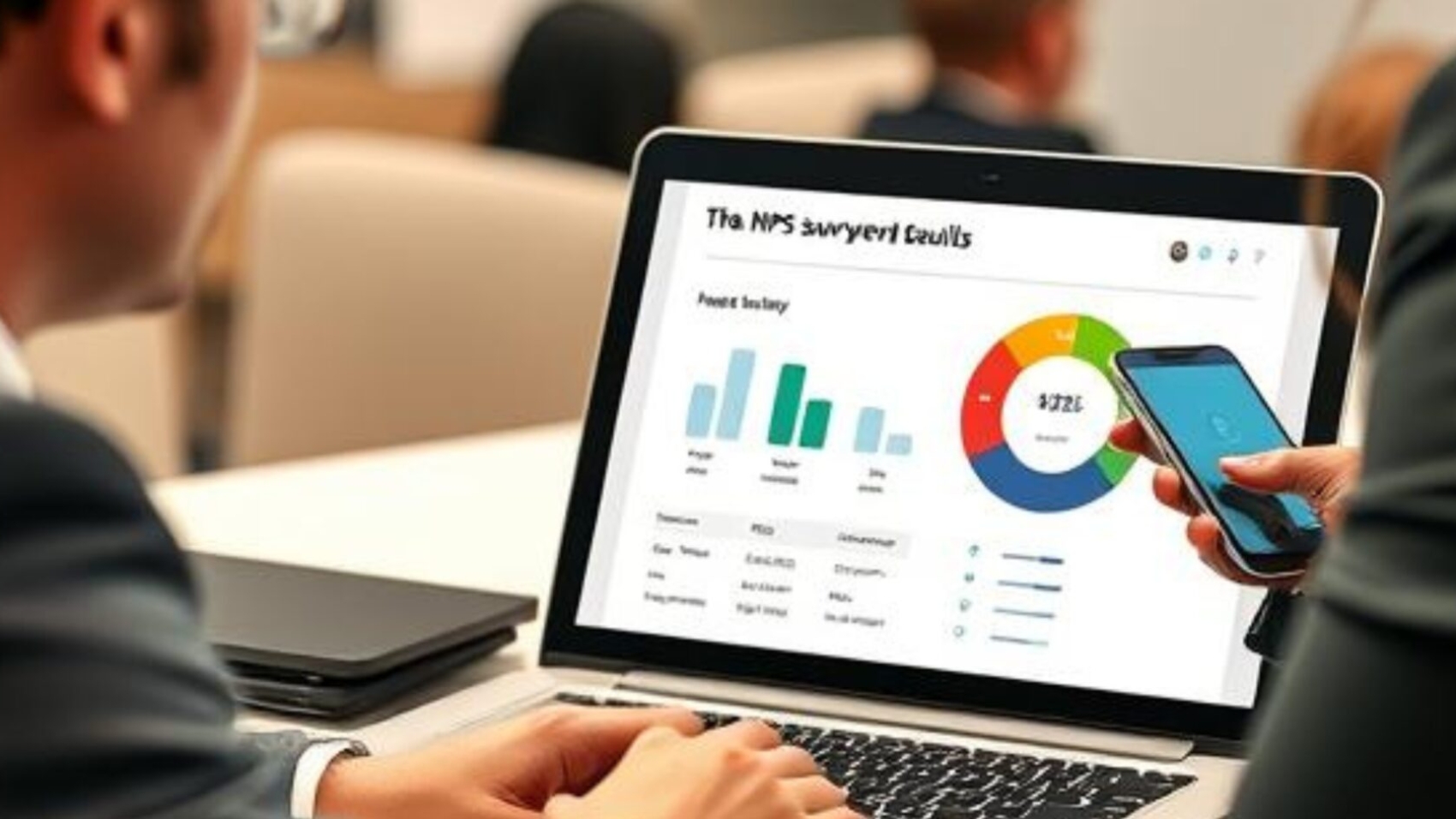 Airline executives reviewing NPS survey results for passenger satisfaction