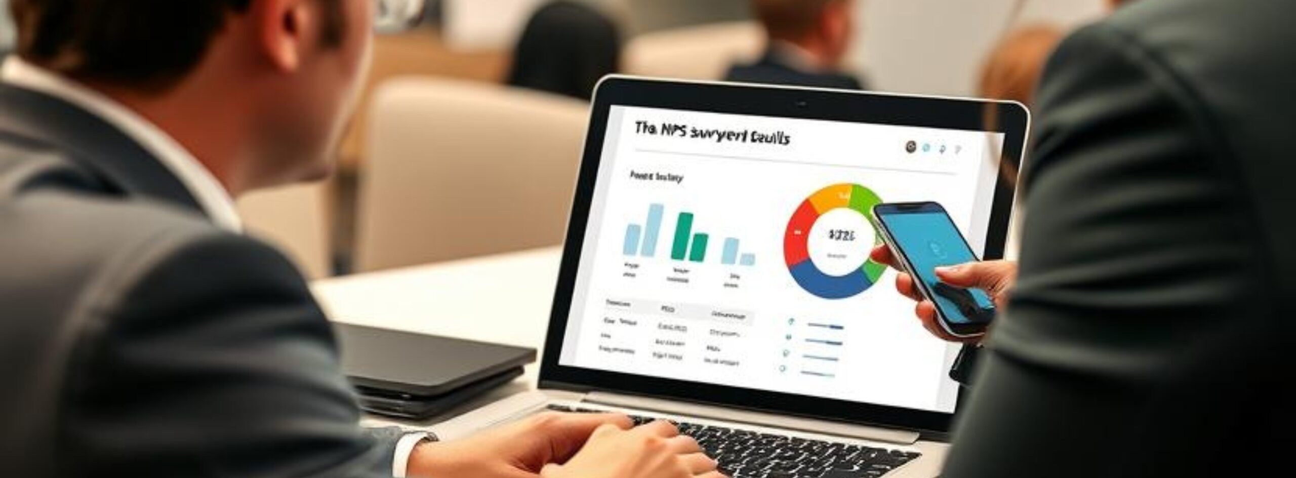 Airline executives reviewing NPS survey results for passenger satisfaction