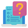 Desktop with question mark symbol for the automated common questions with VoyagerAid
