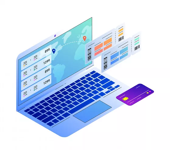 Laptop with dashboard representing the integrated booking engine for handling airline disruptions