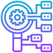 Gear symbol connected with a flowchart representing how the airline customers address and resolves issues