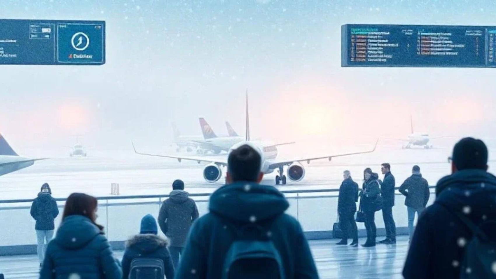 Snowstorm causing airline schedule disruptions and delayed flight departures