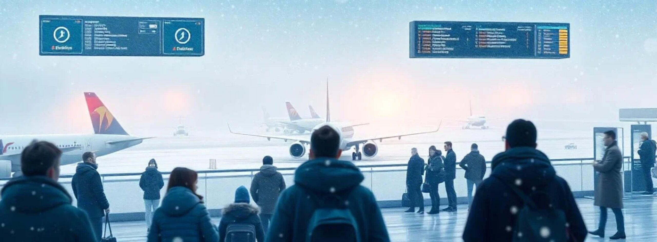 Snowstorm causing airline schedule disruptions and delayed flight departures